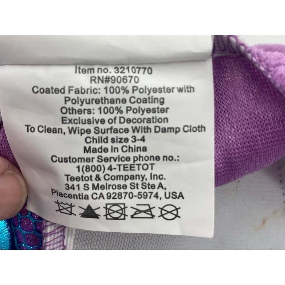 Teetot & Co Mermaid Princess Costume Dress Purple Turquoise Kids Size 3-4